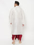 Men's Plus Size White Silk Blend Kurta And Maroon Dhoti Set