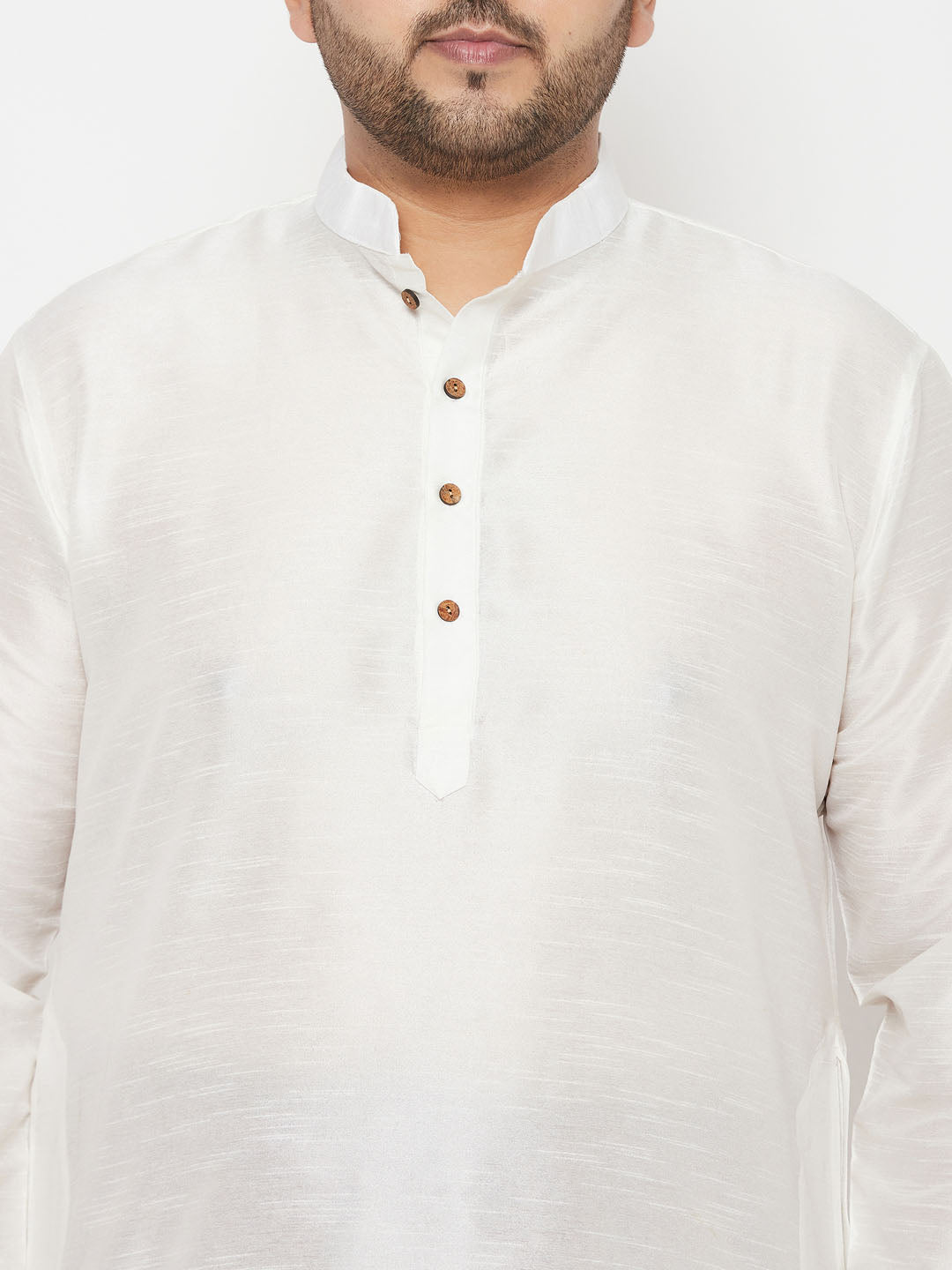 Men's Plus Size White Silk Blend Kurta And Maroon Dhoti Set