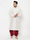 Men's Plus Size White Silk Blend Kurta And Maroon Dhoti Set