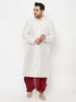Men's Plus Size White Silk Blend Kurta And Maroon Dhoti Set