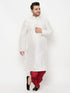 Men's Plus Size White Silk Blend Kurta And Maroon Solid Dhoti Set