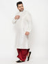 Men's Plus Size White Silk Blend Kurta And Maroon Solid Dhoti Set