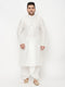 Men's Plus Size White Cotton Blend Kurta And White Dhoti Set