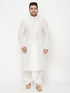 Men's Plus Size White Cotton Blend Kurta And White Dhoti Set