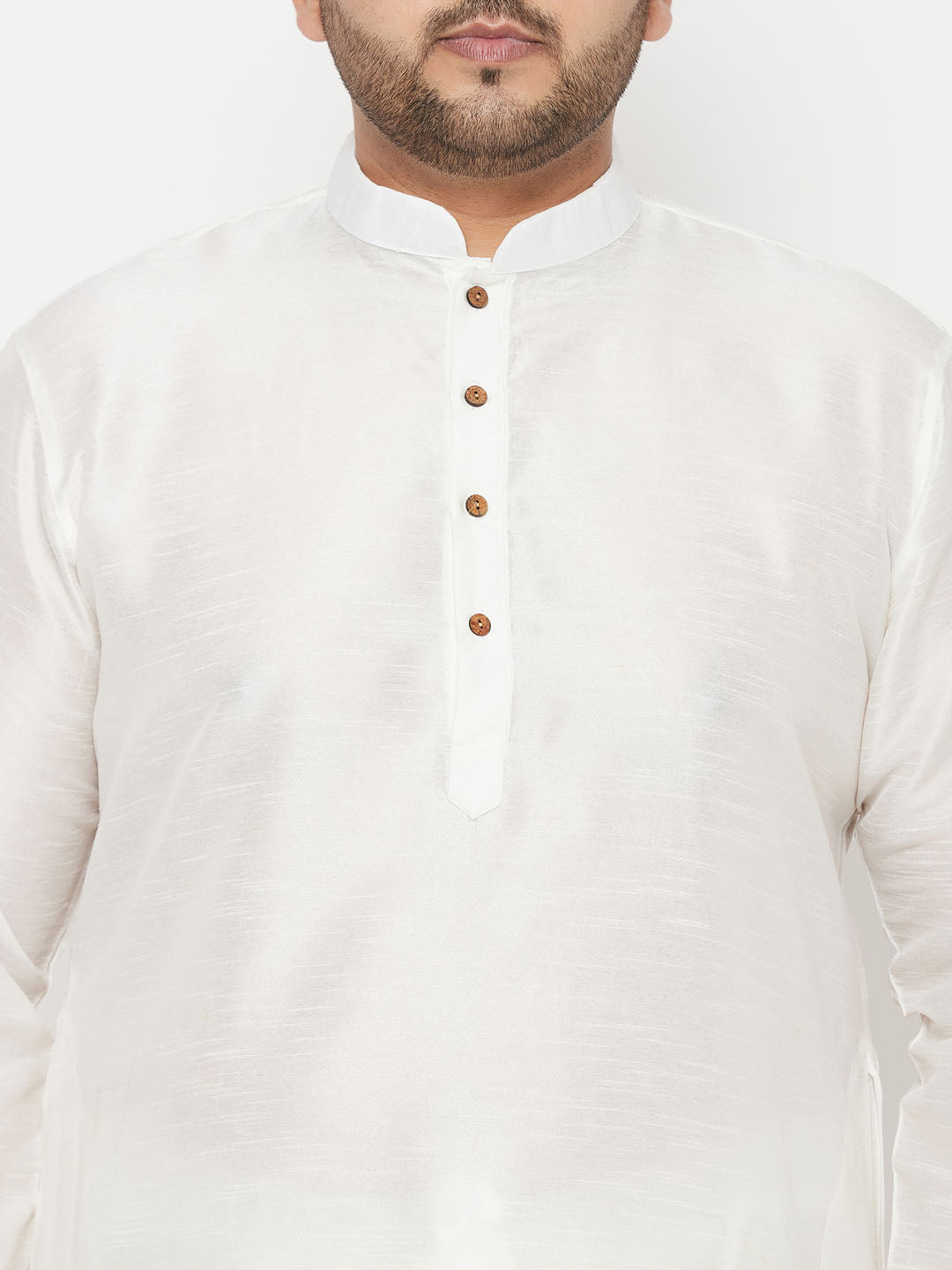 Men's Plus Size White Cotton Blend Kurta And White Dhoti Set