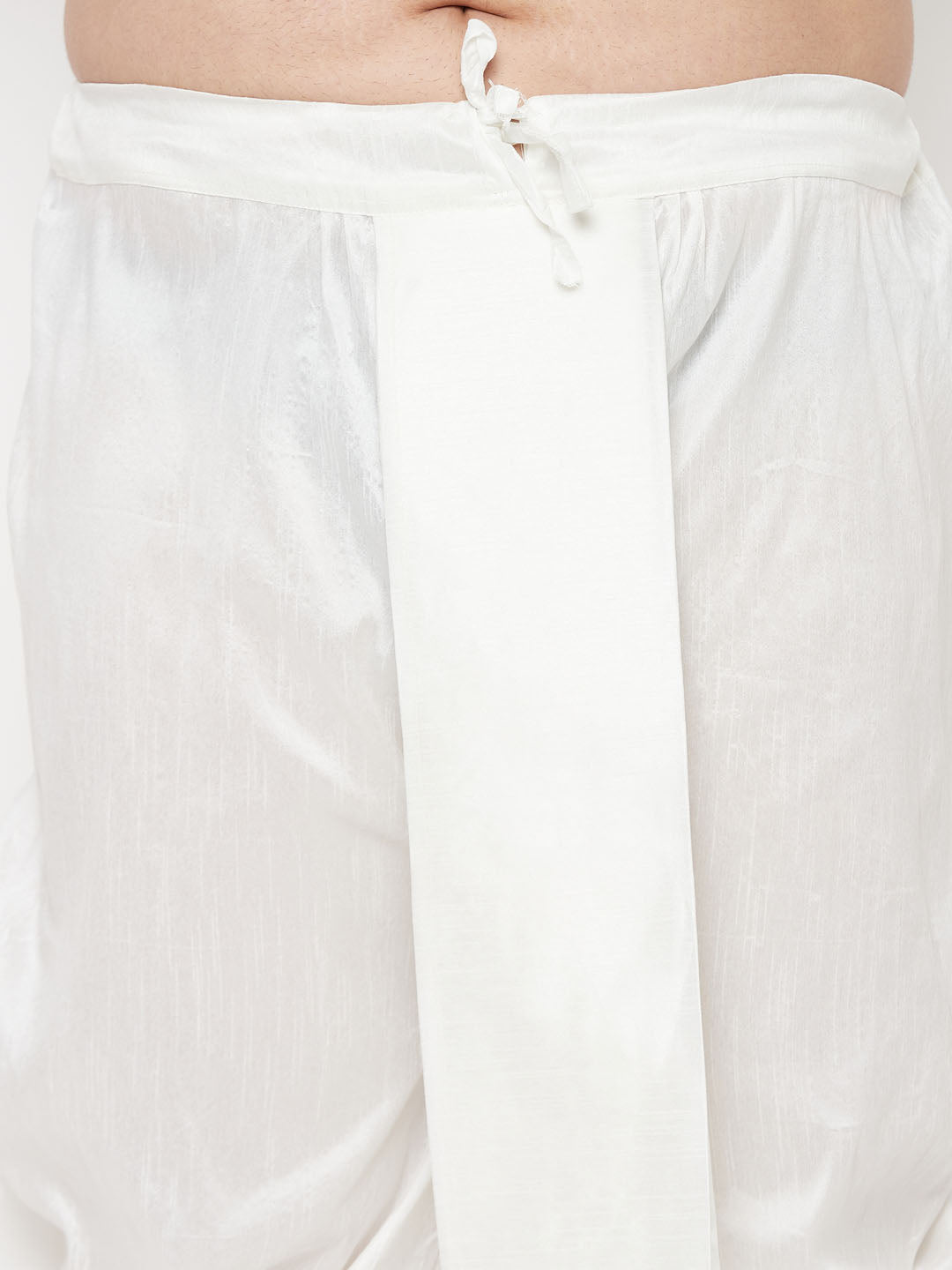Men's Plus Size White Cotton Blend Kurta And White Dhoti Set
