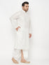 Men's Plus Size White Cotton Blend Kurta And White Dhoti Set