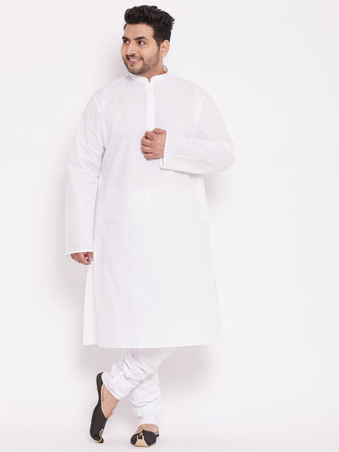 Men's Plus Size White Solid Pure Cotton Relaxed-Fit Pyjama