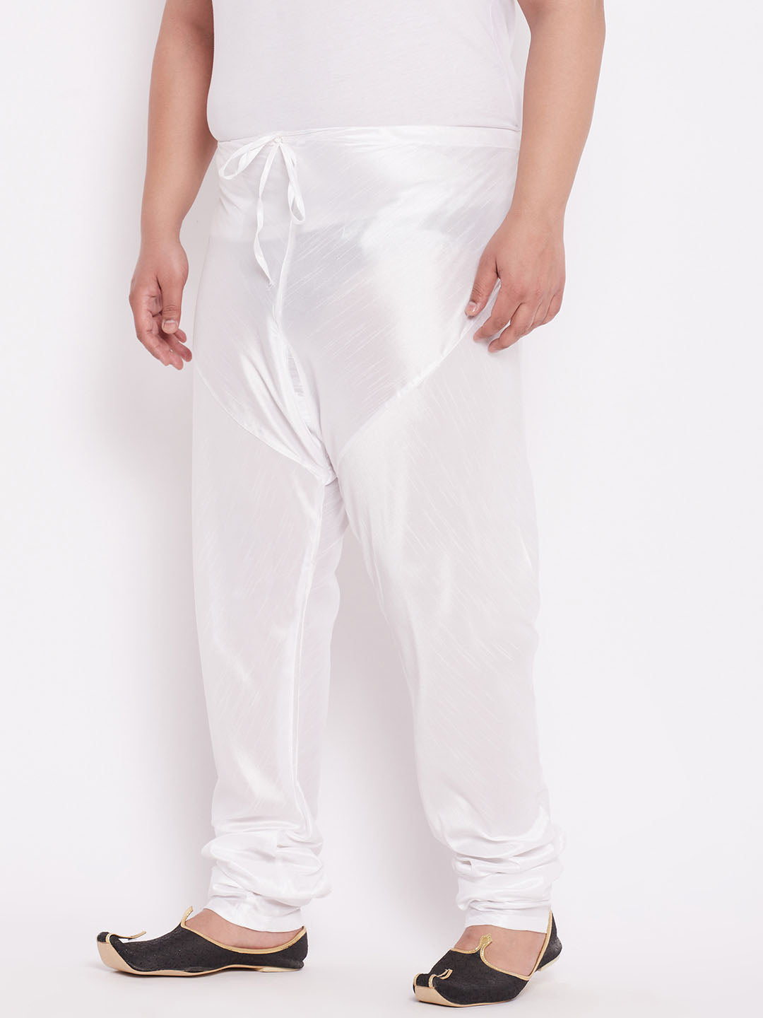 Men's Plus Size White Cotton Silk Blend Churidar