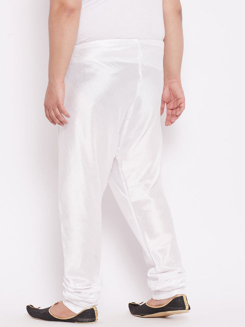 Men's Plus Size White Cotton Silk Blend Churidar