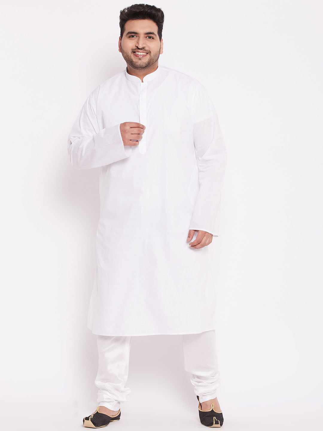 Men's Plus Size White Cotton Silk Blend Churidar