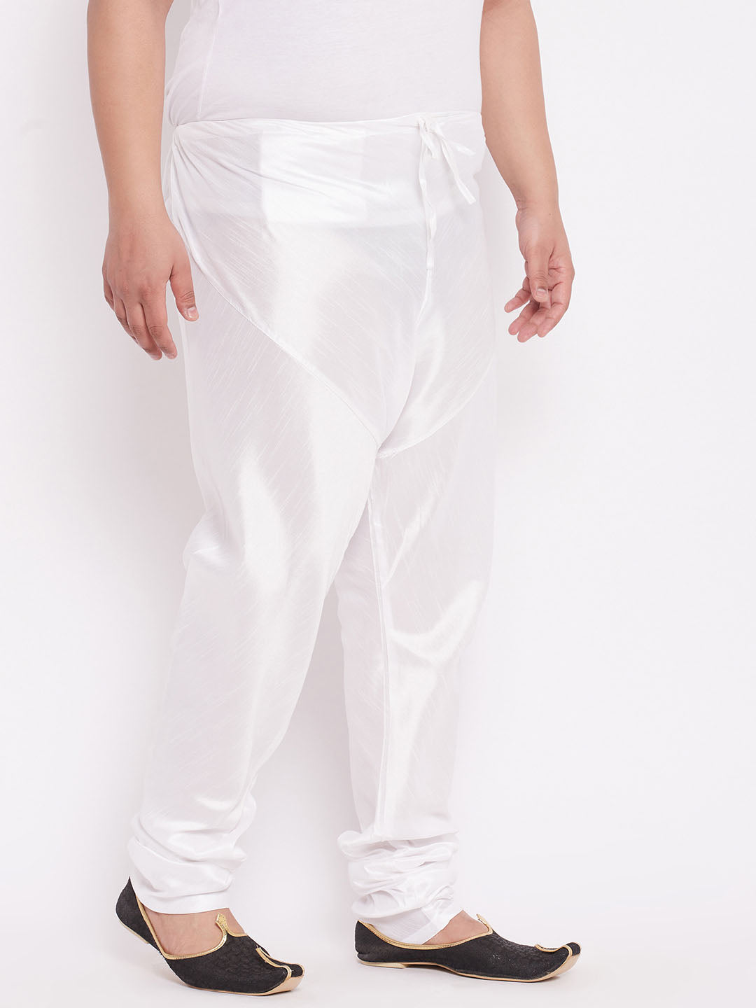 Men's Plus Size White Cotton Silk Blend Churidar