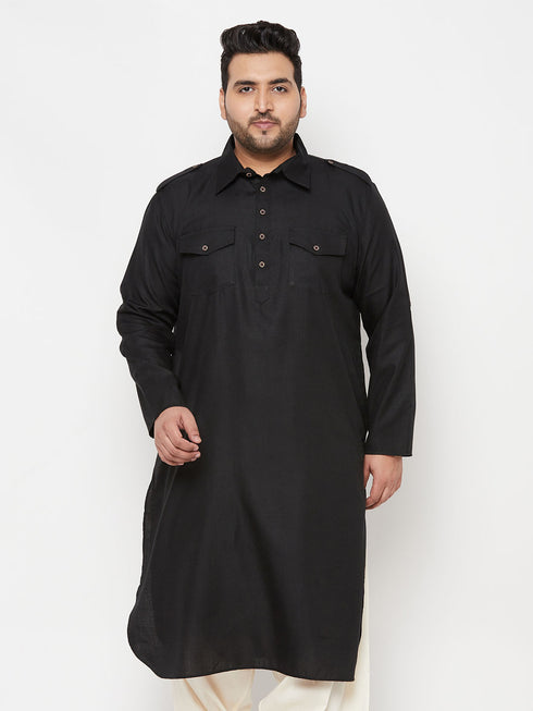 Men's Plus Size Black Cotton Blend Pathani Kurta