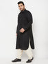 Men's Plus Size Black And Cream Cotton Blend Pathani Set