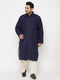 Men's Plus Size Blue And Cream Cotton Blend Pathani Set