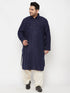 Men's Plus Size Blue And Cream Cotton Blend Pathani Set