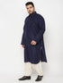 Men's Plus Size Blue And Cream Cotton Blend Pathani Set