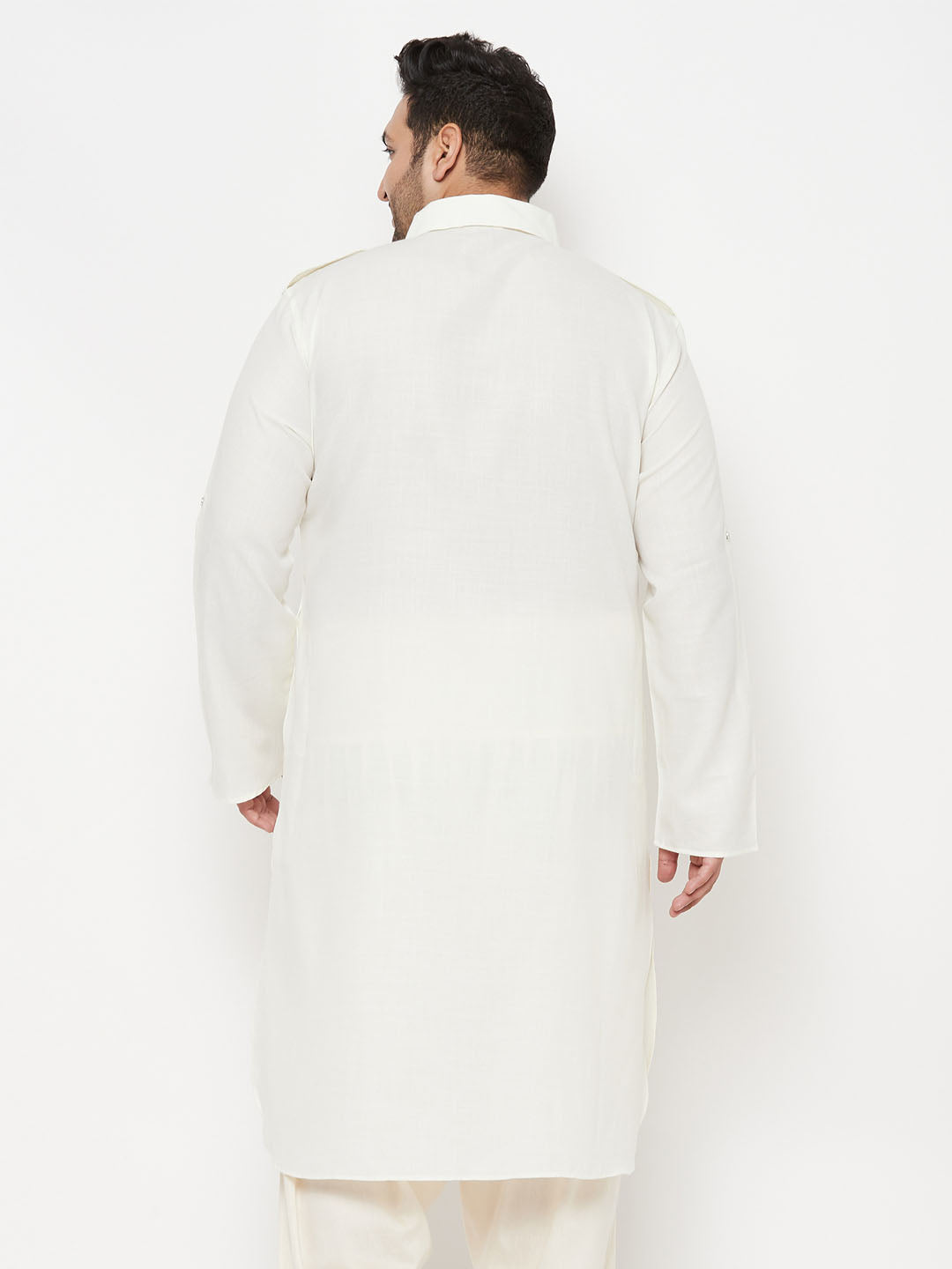 Men's Plus Size Cream Cotton Blend Pathani Kurta