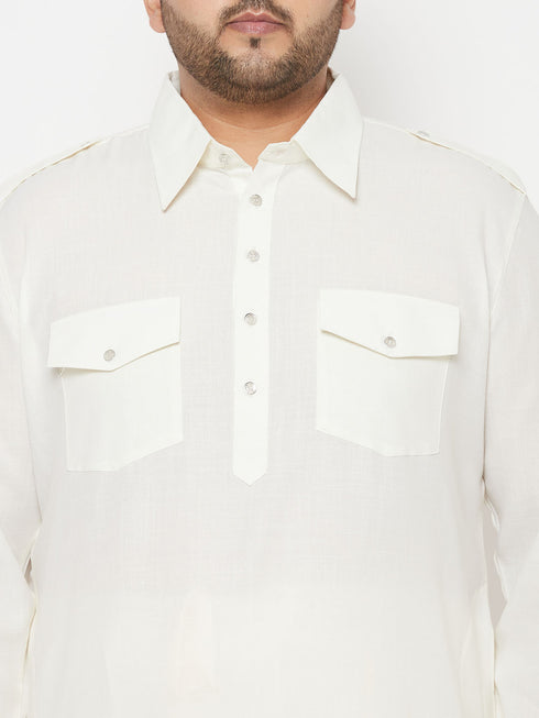 Men's Plus Size Cream Cotton Blend Pathani Kurta