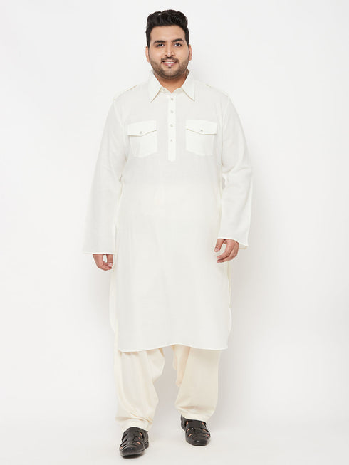Men's Plus Size Cream Cotton Blend Pathani Kurta