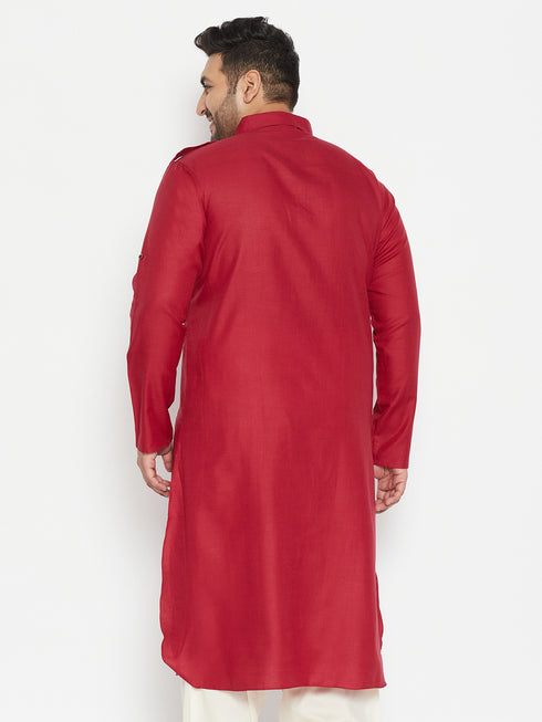 Men's Plus Size Maroon Cotton Blend Pathani Kurta