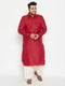 Men's Plus Size Maroon And Cream Cotton Blend Pathani Set