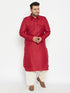 Men's Plus Size Maroon And Cream Cotton Blend Pathani Set