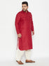 Men's Plus Size Maroon And Cream Cotton Blend Pathani Set