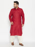 Men's Plus Size Maroon And Cream Cotton Blend Pathani Set