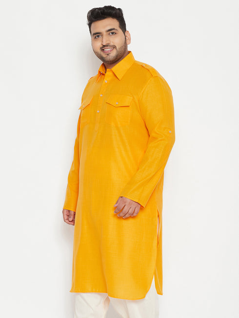 Men's Plus Size Mustard Cotton Blend Pathani Kurta