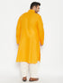 Men's Plus Size Mustard And Cream Cotton Blend Pathani Set
