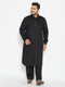 Men's Plus Size Black Cotton Blend Pathani Set