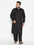 Men's Plus Size Black Cotton Blend Pathani Set