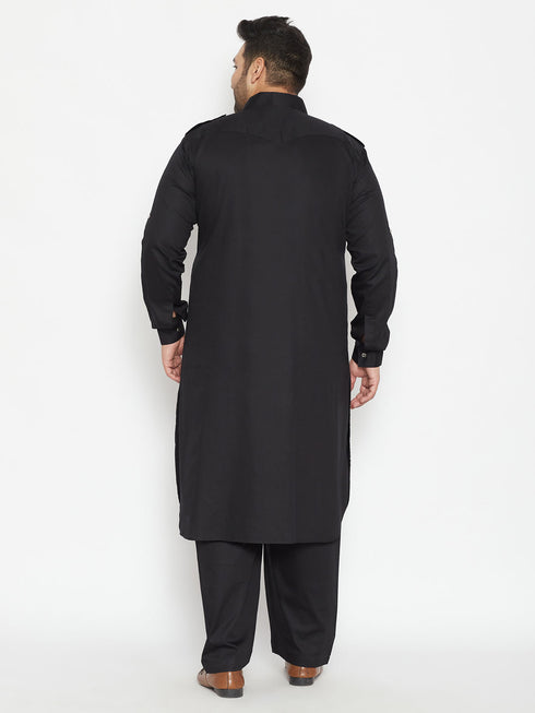 Men's Plus Size Black Cotton Blend Pathani Set