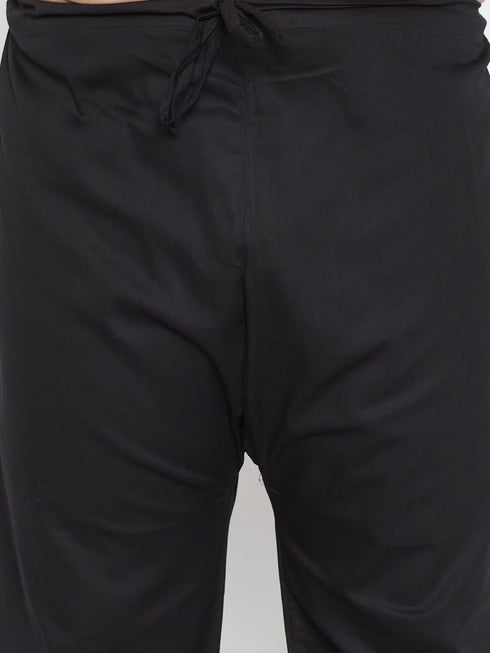 Men's Plus Size Black Cotton Blend Pathani Set