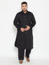 Men's Plus Size Black Cotton Blend Pathani Set