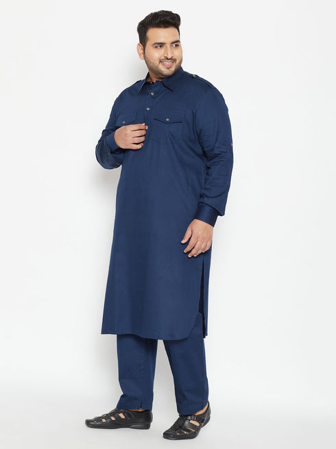 Men's Plus Size Blue Cotton Blend Pathani Set