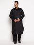Men's Plus Size Black Cotton Blend Pathani Kurta