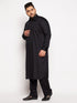 Men's Plus Size Black Cotton Blend Pathani Kurta