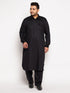 Men's Plus Size Black Cotton Blend Pathani Kurta