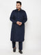 Men's Plus Size Blue Cotton Blend Pathani Kurta