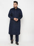 Men's Plus Size Blue Cotton Blend Pathani Kurta