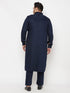 Men's Plus Size Blue Cotton Blend Pathani Kurta