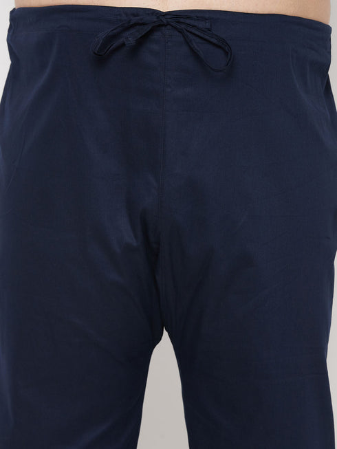 Men's Plus Size Blue Cotton Blend Pathani Kurta