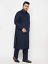 Men's Plus Size Blue Cotton Blend Pathani Kurta