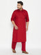 Men's Plus Size Maroon Cotton Blend Pathani Set