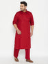 Men's Plus Size Maroon Cotton Blend Pathani Set