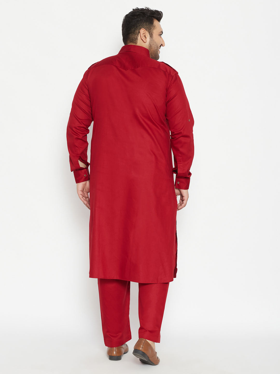 Men's Plus Size Maroon Cotton Blend Pathani Set