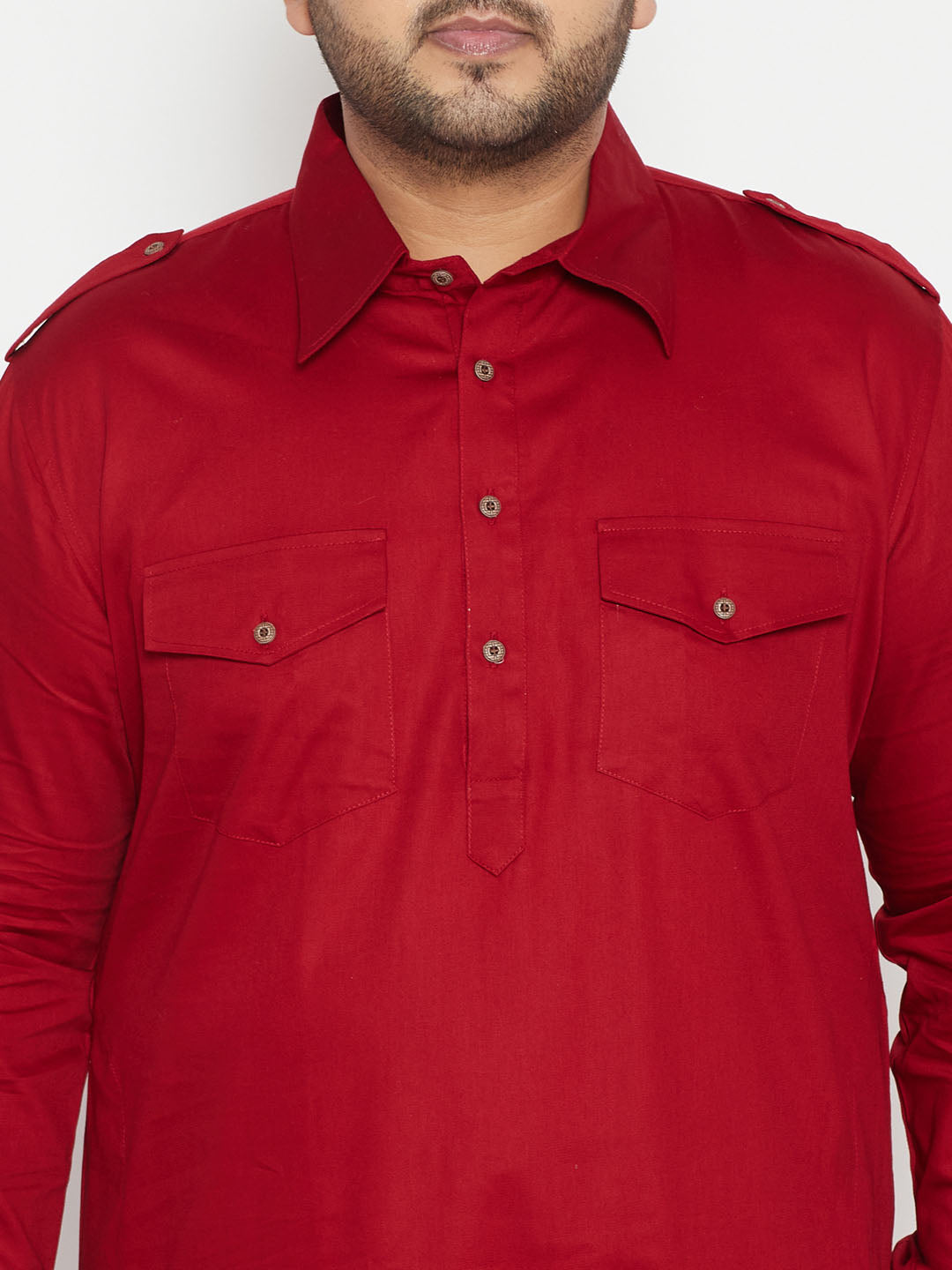 Men's Plus Size Maroon Cotton Blend Pathani Set