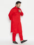 Men's Plus Size Red Cotton Blend Pathani Set